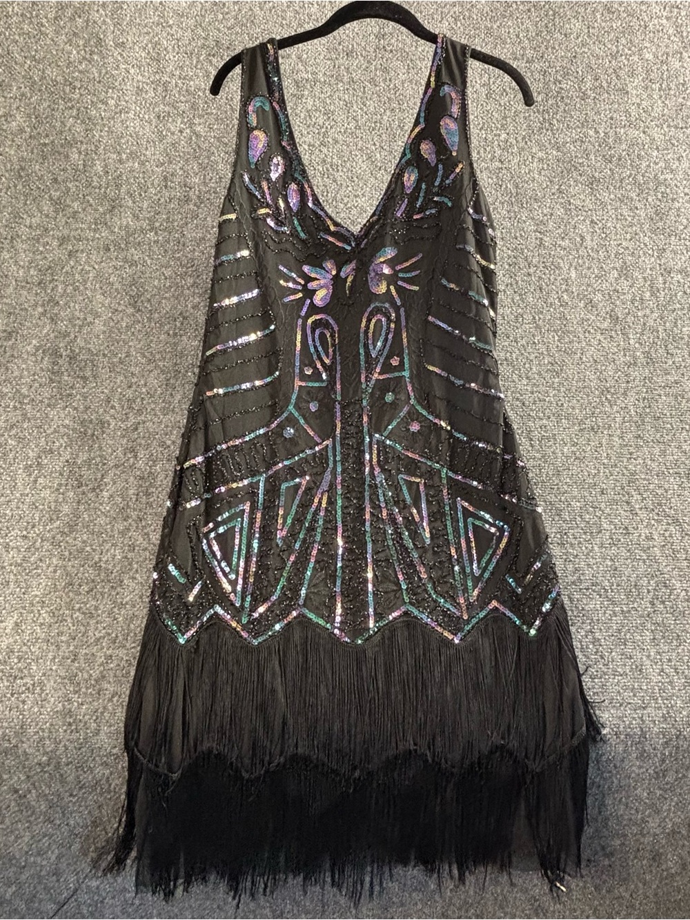 Babeyond Black 1920s Flapper Inspired Beaded Fringe Dress Womens XL